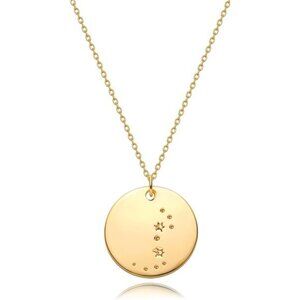 Gold Necklace Coin Disc Zodiac 12Constellation Star Connected Engraved Horoscope